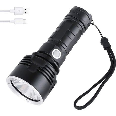 Lampe Torche LED Ultra Puissante 5000 lumens, WESLITE XHP50 LED Torche Tactique Ultra Puissante Militaire Lampe de Poche Zoomable Torche USB pour Ménage, La Randonnée, D'urgence-Fei Yu (1/5)