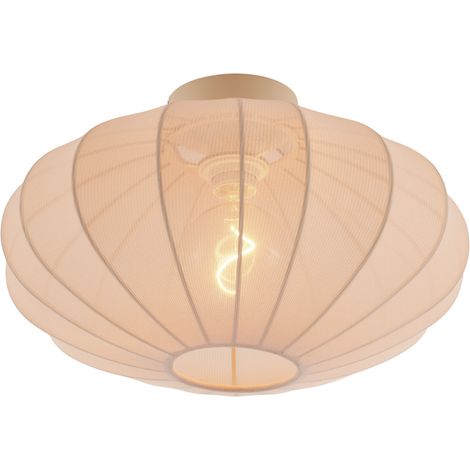 QAZQA Plafoniera con paralume bida - Design - Tessuto,Metallo,Plastico - Beige/Bianco - Tondo Max. 1 x Watt