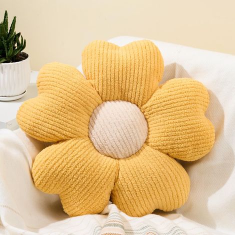 Coussin décoratif fleur jaune – Coussin de lit décoratif, joli coussin de sol en forme de marguerite (40 cm) (1/5)