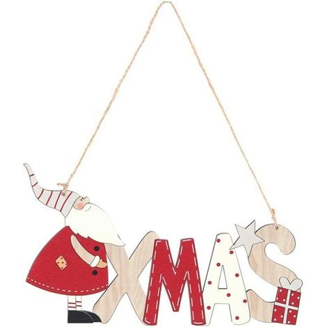 Noël Suspendus Signe en Bois Père Noël Ornements pour Noeuds de Porte de Noël Arbre de Noël (Lettre de Noël)