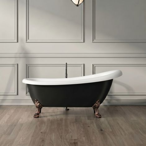 Bañera con patas RICHMOND NEGRA 171 cm patas LEÓN COBRE ENVEJECIDO