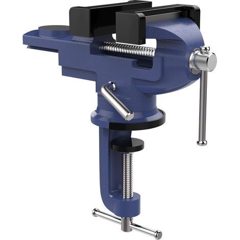 70mm Jaw Width Blue Bench Vise, Vise with 360 Degree Swivel Base, Heavy Duty Hardened and Rustproof Jaw, Table Clamp for Woodworking, Metalworking, and Sawing (1/5)