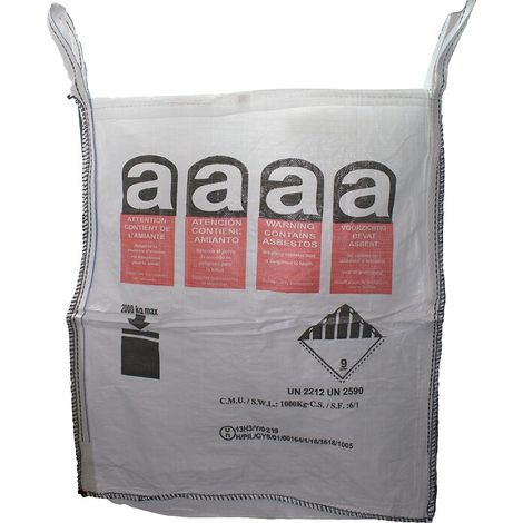 Sac à gravats BIG BAG pour déchets amiantés A01E 90x90x105cm polypropylène et sache PE interne cousue capacité 1000kg - SACHERIE DE PANTIN