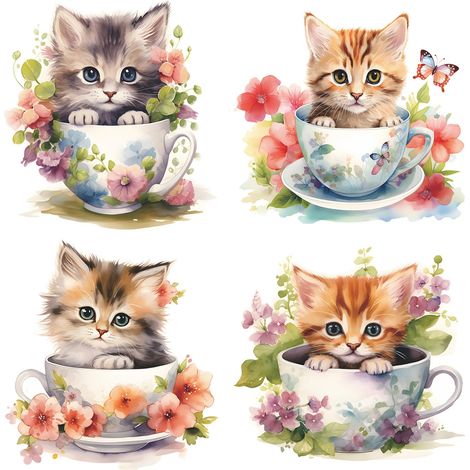4 Pièces Stickers Muraux Chat, 27x29cm Abattant Wc Stickers (1/5)