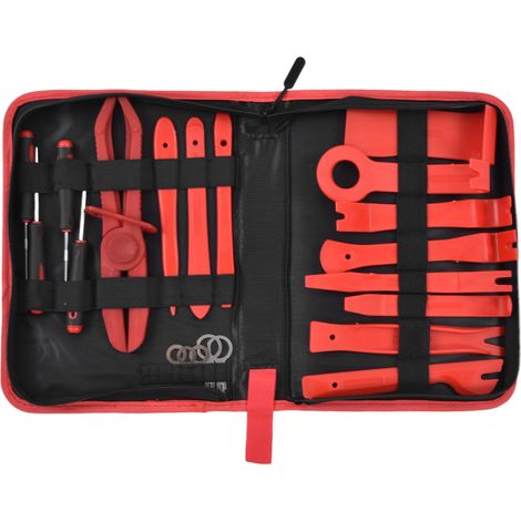 Kit de 21 outils de démontage auto pour panneaux de porte, tableau de bord et audio voiture - rouge (1/5)