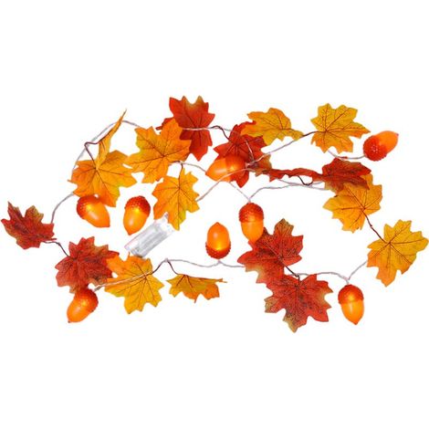 Lichterkette aus Kupferdraht mit Ahornblättern und Eicheln, ideal für Halloween, Thanksgiving und andere Herbstfeste. Für die Dekoration im Innen- und Außenbereich. (1/5)