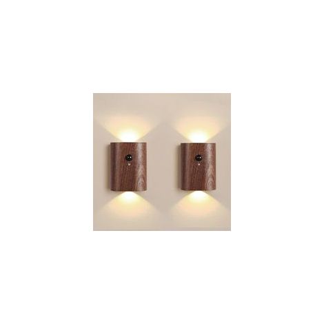 2er-Set smarte Treppenbeleuchtung – Wiederaufladbare Treppenleuchten mit Bewegungsmelder, warmweißem 2700K-LED-Licht, Walnussholz-Optik, ideal für Flure und Schlafzimmer. – Crezuo