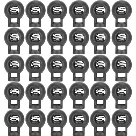 300 bloque-cordons à ressort à bille à un seul trou, adaptés aux accessoires de bagages en corde plastique, noirs. (1/5)