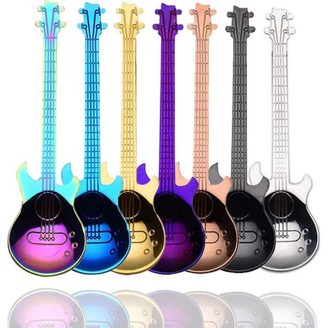 Cuillère À Café - Cuillère À Thé En Acier Inoxydable 304 - Forme De Guitare - Revêtement Plasma Arc-En-Ciel - Lot De 2 (1/5)