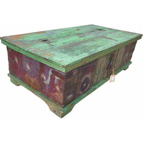 Mesa baúl de madera acabado artesanal marrón 127x65x40h cm