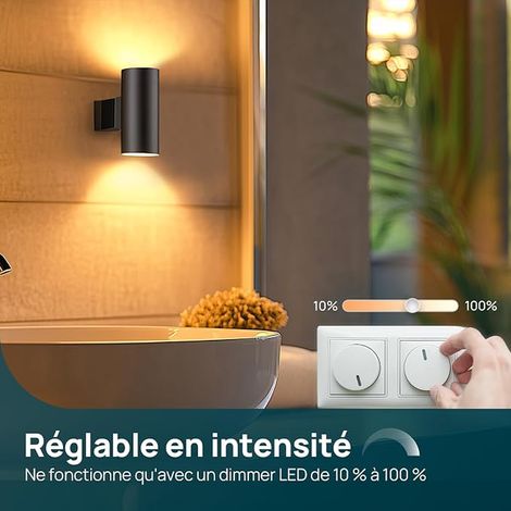 Ampoule LED GU10 Dimmable 415lm, Spot LED 2,5W=50W, 2700K Blanc Chaud, Angle 90°, Ampoule Basse Consommation. (1/2)