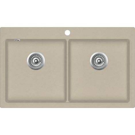 Évier de cuisine granit double lavabo beige (1/4)