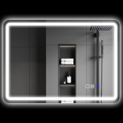 Beschlagfreier LED-Badezimmerspiegel, 3 einstellbare Farben, silberfarben