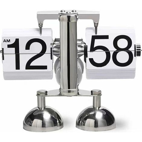 royaluxe - Horloge automatique tournante de page en acier inoxydable à double pied à petite échelle Horloge de bureau à rabat Vintage Salon Décoration de la maison, modèle: Blanc