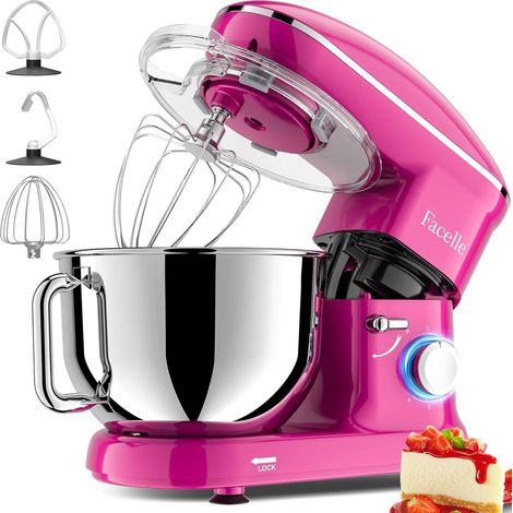 Small Appliances 6.2 L avec Kneading Hook Beater Wire Whisk Splash Protection pour Baking Cakes Purple (1/5)
