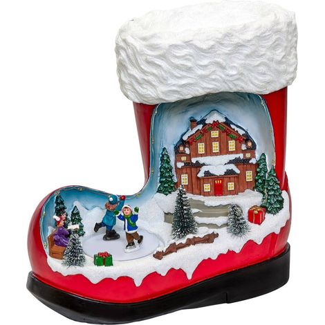 Pueblo navideño luminoso, animado y musical con forma de bota, con 12 LED y que funciona con pilas - Atmosphera créateur d'intérieur (1/3)