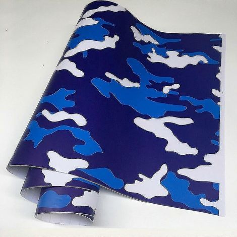 Film vinyle camouflage noir 196" x 1968" - Autocollant camouflage numérique pour voiture, vélo, ordinateur portable, moto - 50 cm x 200 cm - Bleu et blanc (1/5)