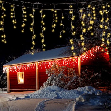 Randaco 15m 400 LED Pluie Verglaçante Guirlande Lumineuse Glaçon Noël Guirlande Lumineuse Lampe Guirlande Lumineuse Fête IP44 Extérieur Intérieur Blanc Chaud (1/5)