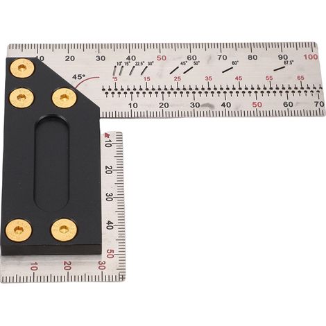 Escuadra de carpintería de acero inoxidable de 9,9 cm (3,9 pulgadas) para mediciones precisas con orificios de marcado. (1/5)