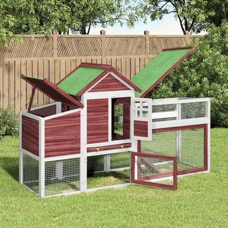 Poulailler couleur moka, dimensions 186,5 x 58,5 x 113 cm, en bois de pin massif.