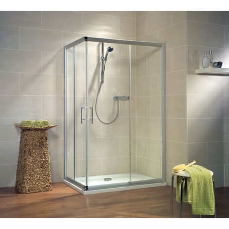 Schulte – Cabine de douche d'angle avec portes coulissantes – Verre 6 mm – Profilé alu argenté – Dimensions 100 x 80 x 185 cm – Installation facile
