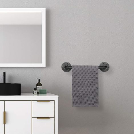 Porte-serviettes mural style industriel, 36 cm, tube métallique robuste, noir, salle de bain (1/4)