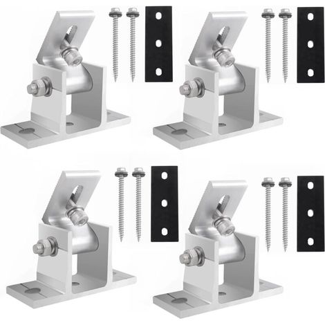 Solar Panel Mount Balcony Power Station 10-60° Adjustable Solar Panel Holder Universal Mounting Solar Module Photovoltaic for Boat Motorhome Flat Roof Pack of 4 (1/5)