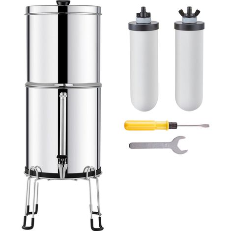 Schwerkraft-Wasserfiltersystem, 2,25 G, Edelstahl 304, reduziert Blei und 99 % des Chlors, mit 2 Keramik-Kohlefiltern, Wasserhahn und Ständer. (1/5)