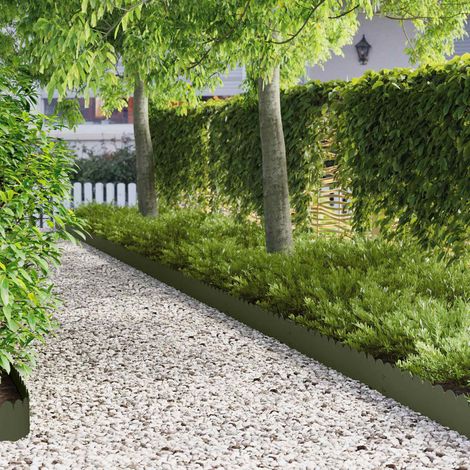 Bordure de Pelouse de Jardin en Acier Thermolaqué Flexible Vert Olive 103 x 20 cm Lot de 10 - PANGIVO (1/5)