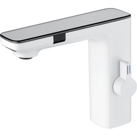 Robinet Automatique sans Contact pour Salle de Bain,Robinet d'Évier de Salle de Bain Alimenté par Piles ,Blanc (1/5)