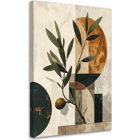 Quadro su tela, Una composizione minimalista con foglie e forme geometriche. - 40x60 (1/2)