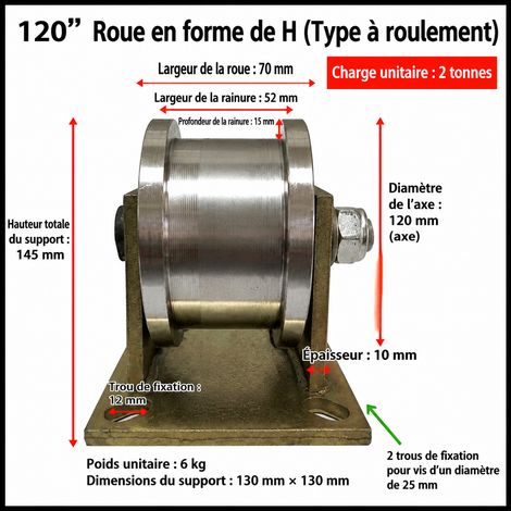 Galet de guidage pour rail en H 120 inox avec étrier, gorge 52 mm gris 120 52 – Livraison gratuite