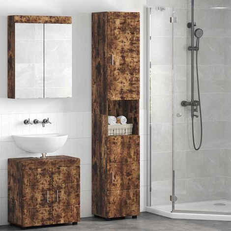 Bathroom Cabinet Set TULUM Smoked Oak 37 x 31.5 x 203 cm vidaXL