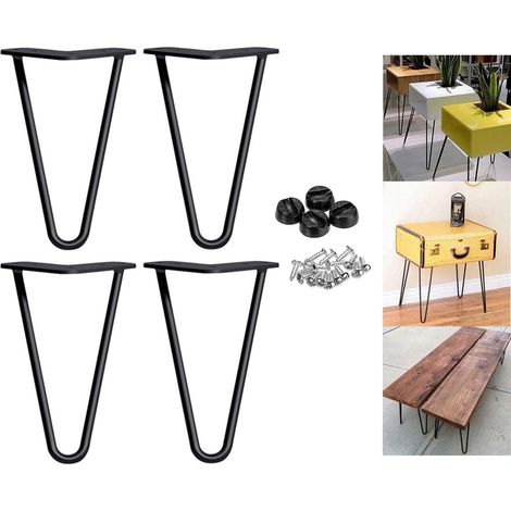 pieds de table en métal de 8 pouces, pieds en épingle à cheveux de 20 cm, noirs, 2 pôles, adaptés aux armoires, canapés, commodes, meubles de bricolage, avec patins de protection et vis (ensemble de 4