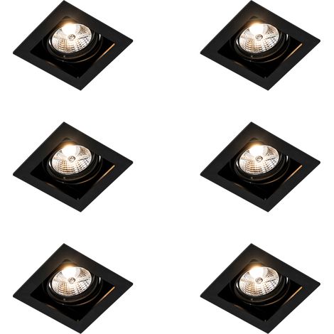 QAZQA Juego de 6 focos empotrables cuadrados orientables negros - Artemis 70 Aluminio Adecuado para LED Max. 1 x 50 Watt
