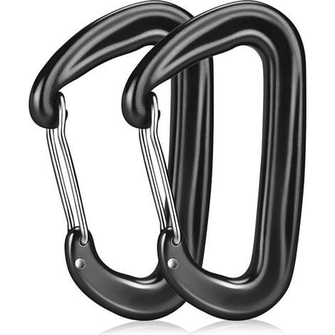 2 pièces Grand Mousqueton, Capacité de Charge 1200 kg, Mousqueton en Alliage d'aluminium, Mousqueton Robuste pour Camping, Randonnée, Voyage, Pêche - Noir (1/5)