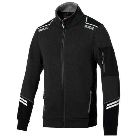 Sweat-shirt technique entie'rement zippe' Sparco Alabama en coton noir/gris fonce' Taille. Manches renforce'es XS avec inserts anti-abrasion et bandes re'fle'chissantes Nero/Grigio XS