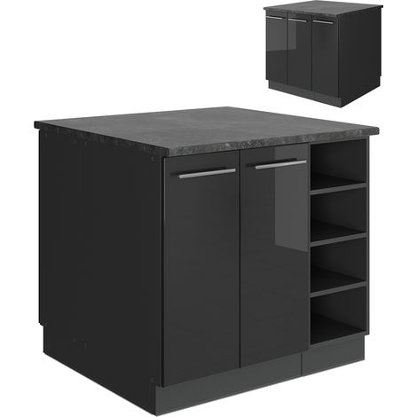 Îlot de cuisine Fame-Line, Anthracite Haute brillance, 90cm sans PT, Vicco