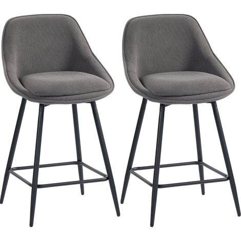 Set mit 2 drehbaren Barhockern aus grauem Cordstoff mit Stahlbeinen, 65 cm MODENUIT (1/5)