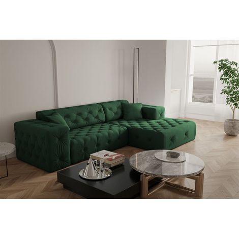 Ecksofa Designersofa CHANTAL in Stoff Opera Velvet Grün Ottomane Rechts (1/5)