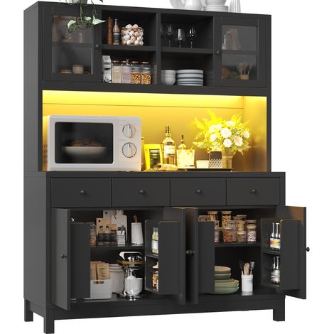 CHICFURN Aparador alto 140x38,5x180 cm en MDF negro con LED RGB y almacenaje (1/5)