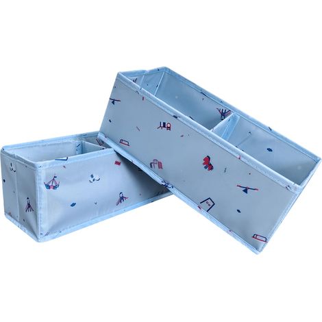 2Pcs Pliable Boite de Rangement sous Vetement, Organisateur Tiroir Vetement avec Motifs Amusants, Boite Rangement Tissu Multifonctionnel pour Sous-vêtements, Chaussettes, Cravates, Bleu (1/5)