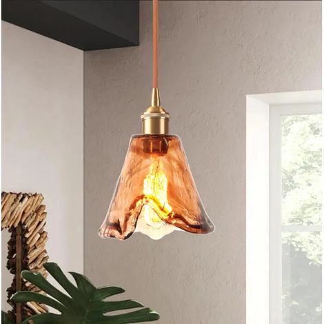 Lustre Suspension en Verre Ambre,Retro Lampe de Plafond Creatif Abat-jour en Irrégularités E27 Luminaire Style Vintage,15cm (1/5)