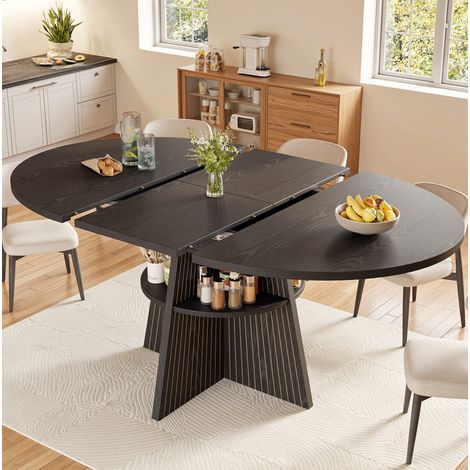 Ausziehbarer runder Tisch 110-150 cm mit Stauraum, MDF und Metall, schwarz OKMYHOME (1/5)