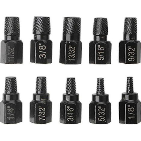Kit d'extracteurs de vis (10 pièces) : extracteur de vis endommagées, forets faciles à utiliser pour métaux, extracteur de goujons et boulons cassés, multicannelures. (1/5)