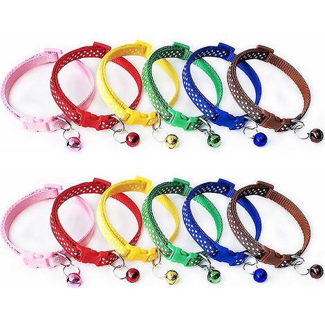 Colliers Wave Point réglables pour chats, colorés, en polypropylène, avec clochettes, lot de 12, résistants et souples. (1/4)