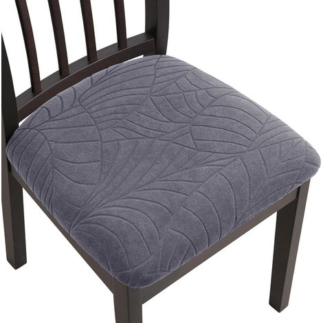 Housse de chaise extensible imperméable en jacquard, amovible et lavable, en 4 pièces, pour salle à manger, hôtel, bureau, cuisine, gris foncé (1/5)