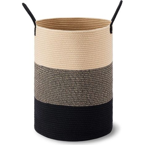 Grand panier à linge, panier de rangement haut en corde tressée, idéal pour ranger couvertures, jouets et vêtements sales dans le salon, la salle de bain et la chambre.