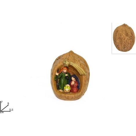 TrAdE Shop Traesio - Natività Presepe In Resina Capanna Noce 7cm Decoro Natale Natalizio 5.5x7x5cm - (1/2)