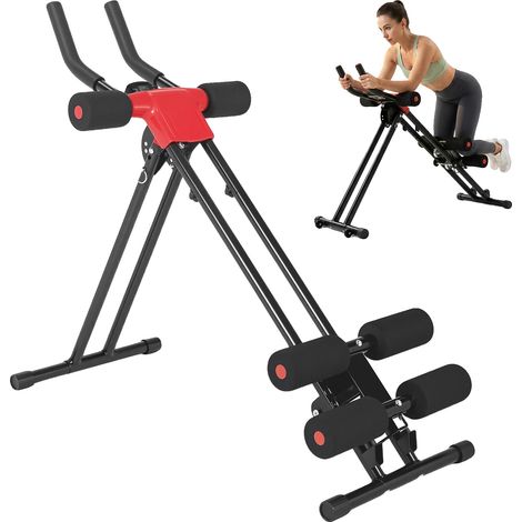 Entrenador abdominal plegable, 5 niveles de resistencia, monitor LED, rojo. (1/2)